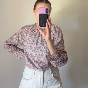 J. Crew Liberty Cotton Floral Tie-waist Long Sleeve Top Women’s Small